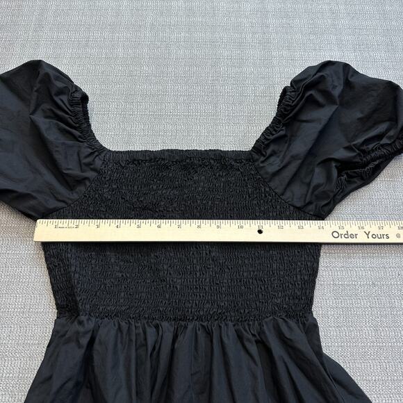 Cottagecore Black Puff Sleeve Midi Dress Medium Smocked‎ Bodice Tiered Romantic - Picture 6 of 9